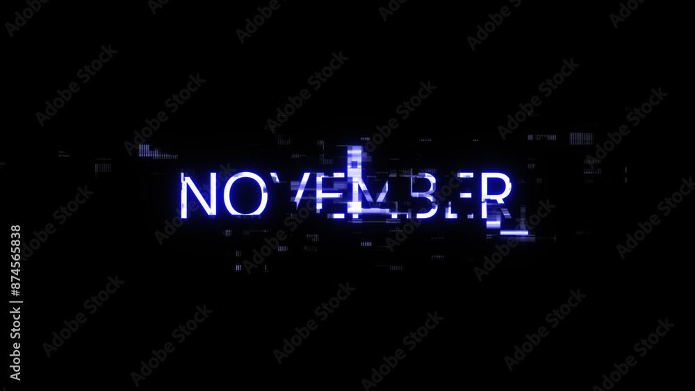 Poster 3d rendering november text with screen effects of technological glitches