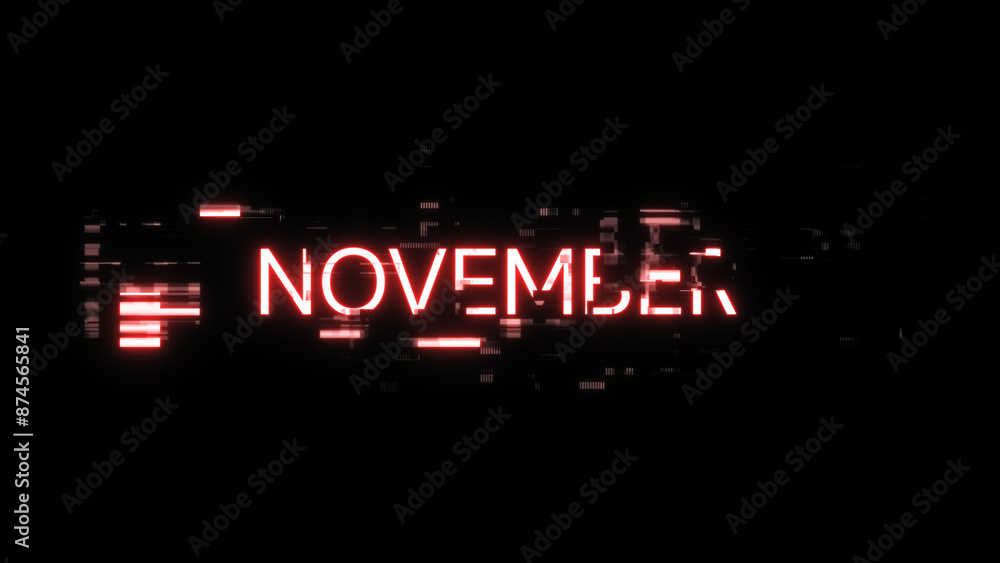 Poster 3d rendering november text with screen effects of technological glitches