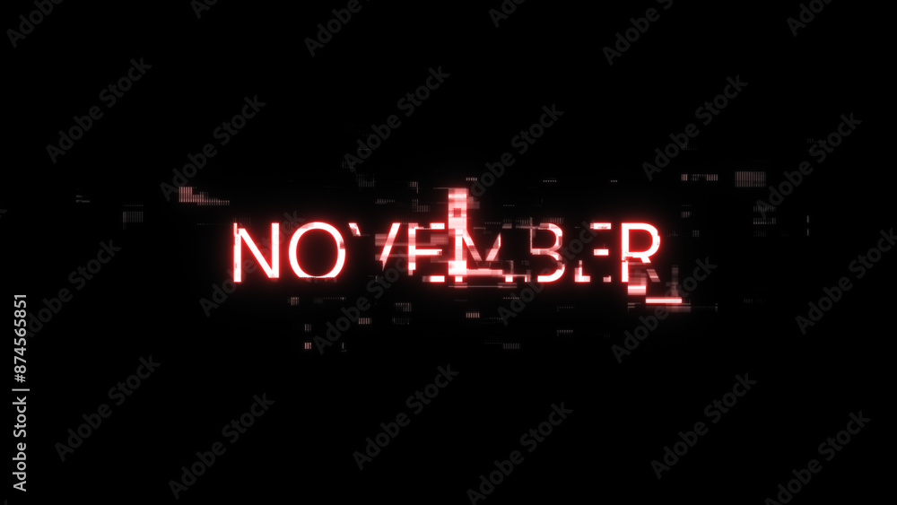 Poster 3d rendering november text with screen effects of technological glitches