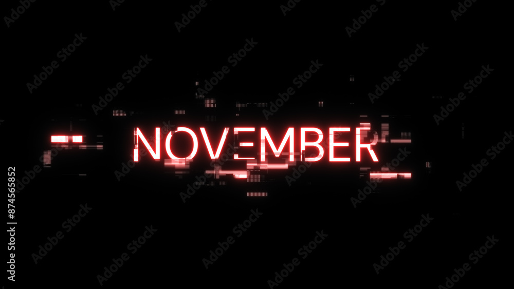 Poster 3d rendering november text with screen effects of technological glitches