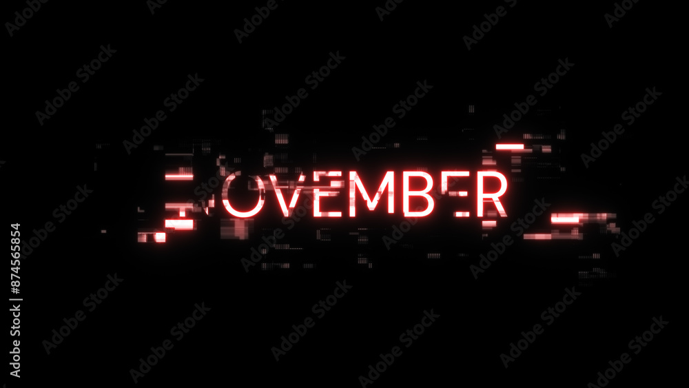 Poster 3d rendering november text with screen effects of technological glitches