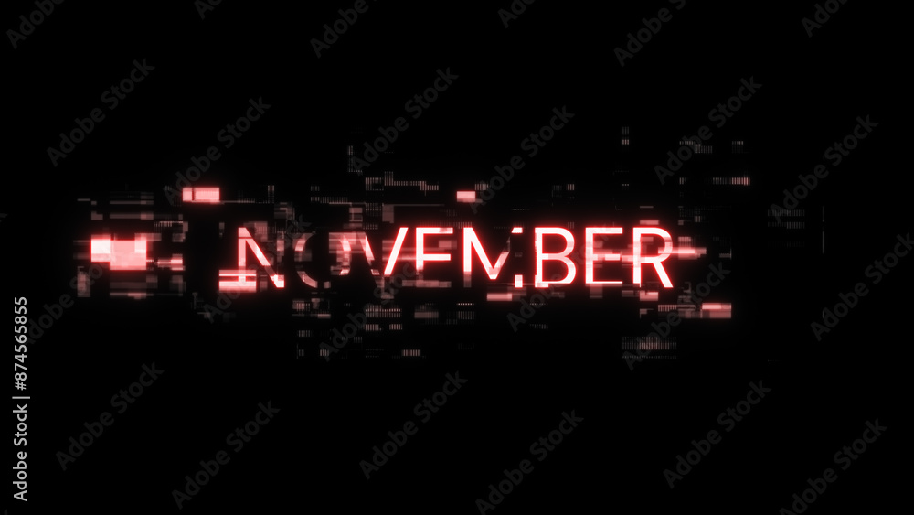 Poster 3d rendering november text with screen effects of technological glitches