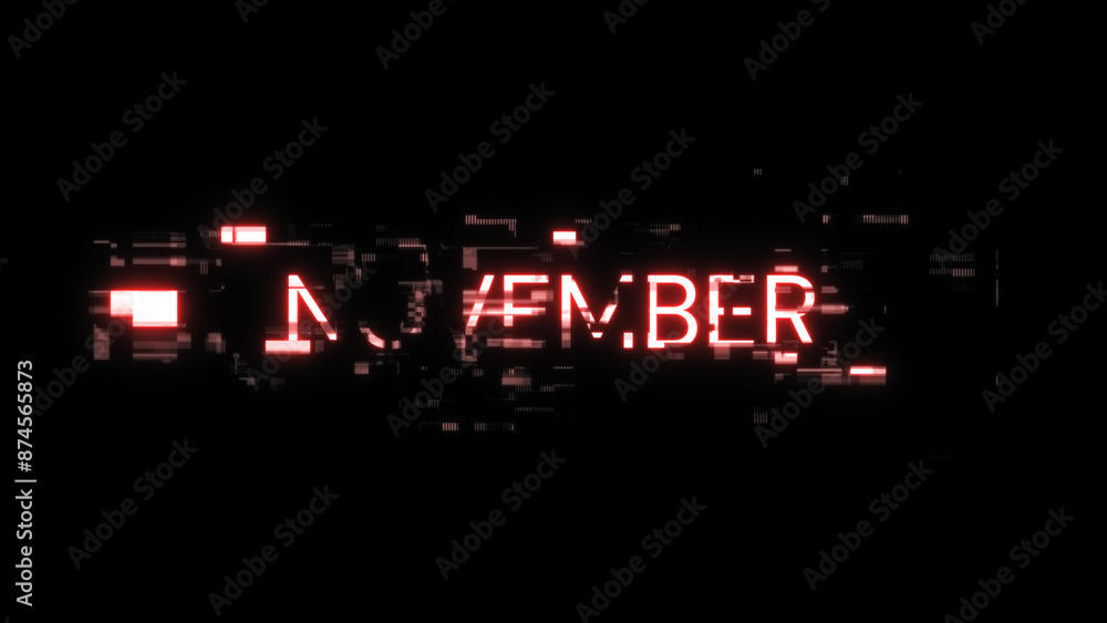 Poster 3d rendering november text with screen effects of technological glitches