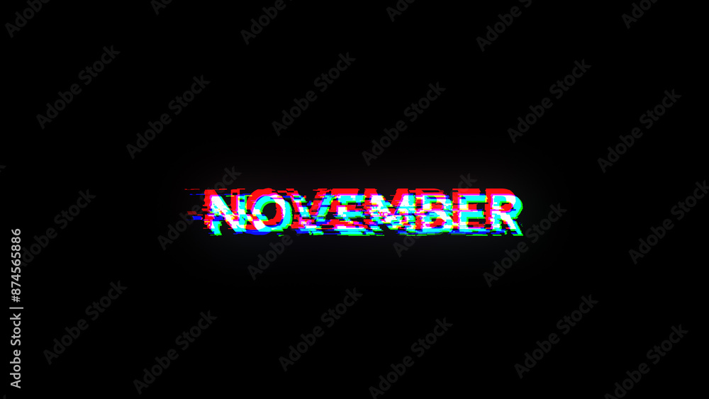 Poster 3d rendering november text with screen effects of technological glitches