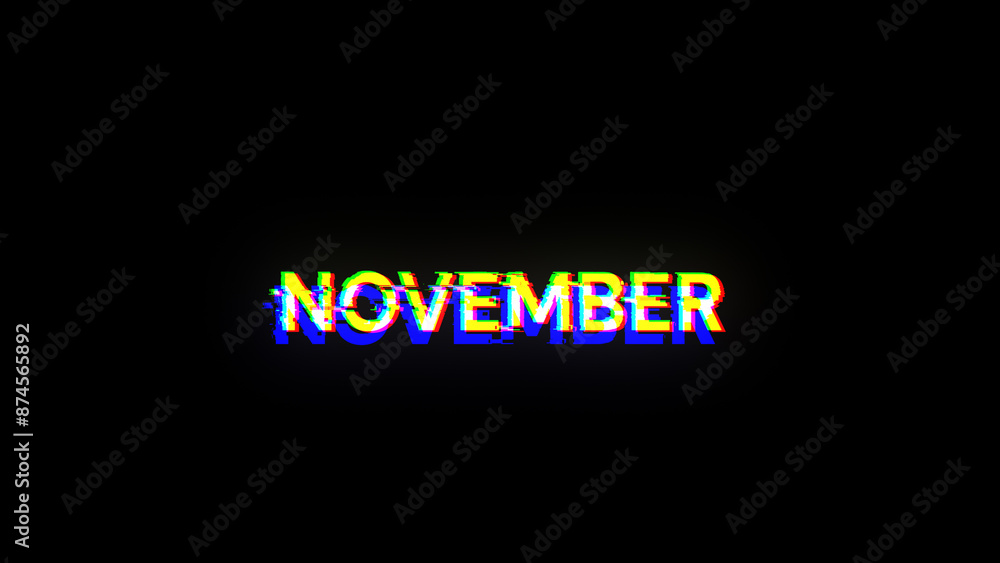 Poster 3d rendering november text with screen effects of technological glitches