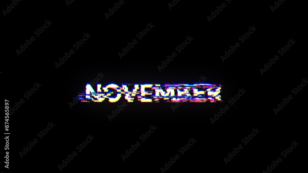 Poster 3d rendering november text with screen effects of technological glitches