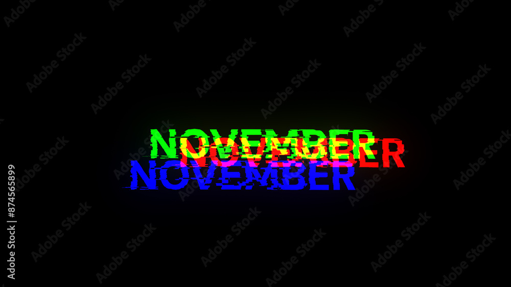 Poster 3d rendering november text with screen effects of technological glitches