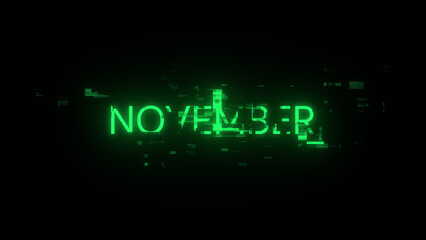 Obraz premium 3D rendering November text with screen effects of technological glitches