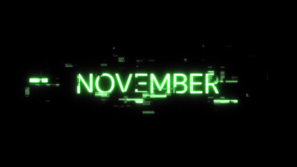 Obraz premium 3D rendering November text with screen effects of technological glitches