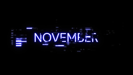 Obraz premium 3D rendering November text with screen effects of technological glitches