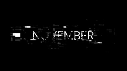 3D rendering November text with screen effects of technological glitches