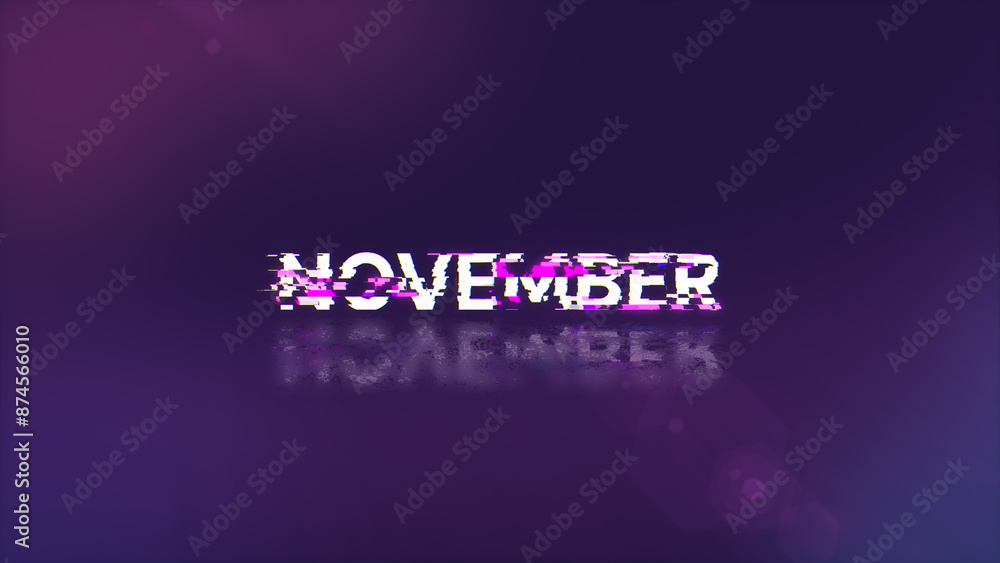 Poster 3d rendering november text with screen effects of technological glitches