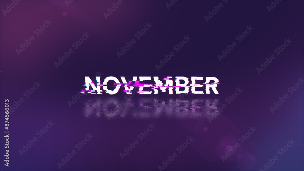 Poster 3d rendering november text with screen effects of technological glitches