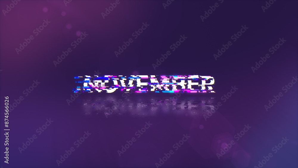 Poster 3d rendering november text with screen effects of technological glitches