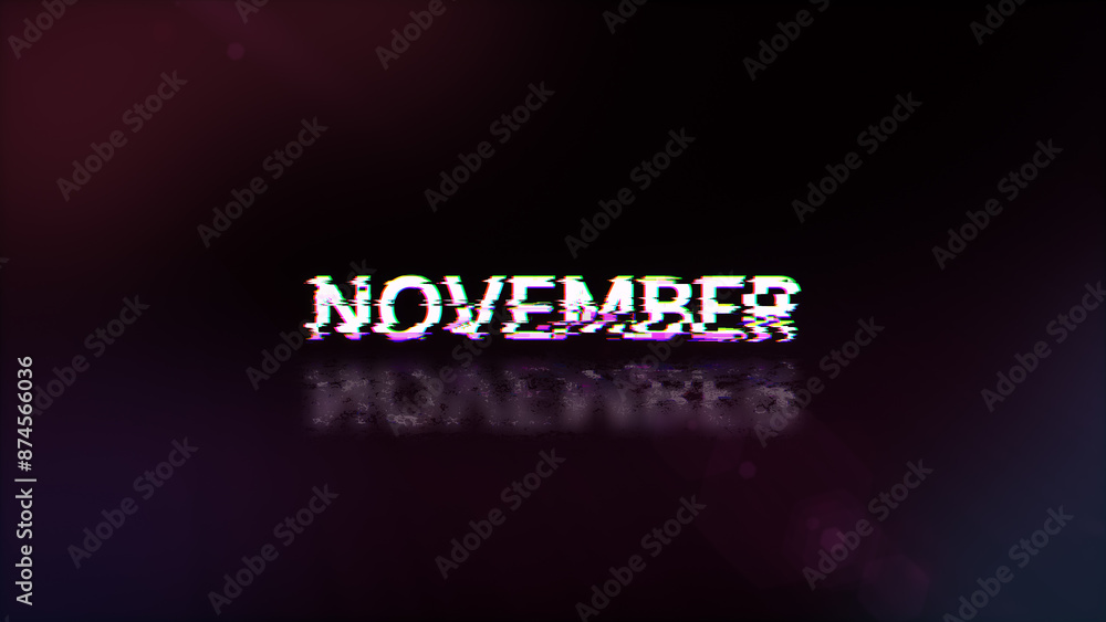 Poster 3d rendering november text with screen effects of technological glitches