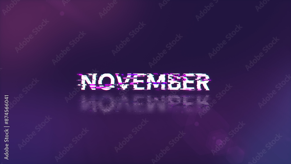Poster 3d rendering november text with screen effects of technological glitches
