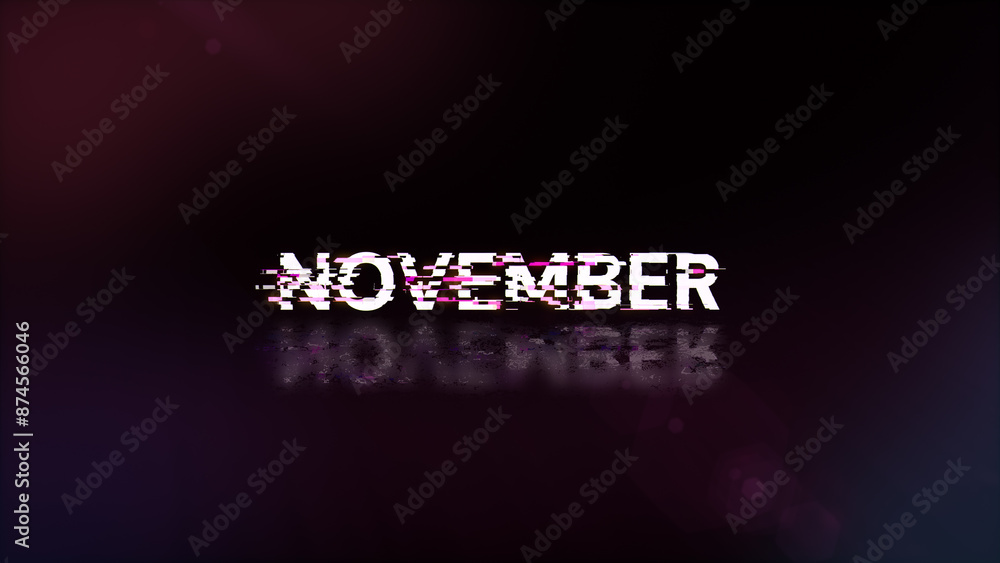 Poster 3d rendering november text with screen effects of technological glitches