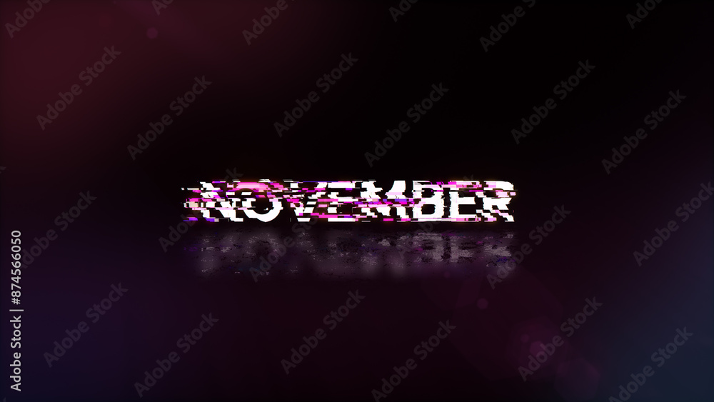 Poster 3d rendering november text with screen effects of technological glitches