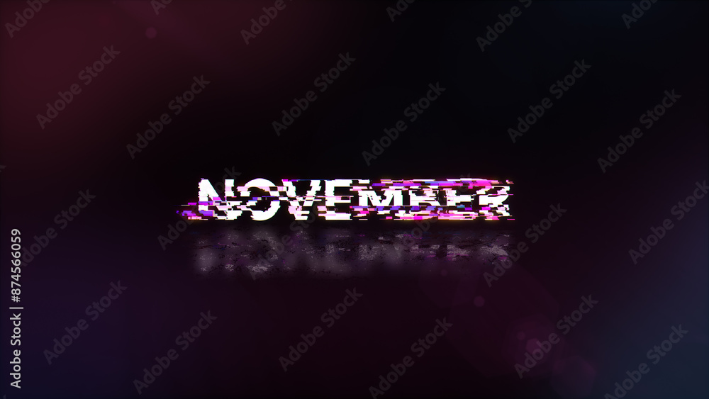 Poster 3d rendering november text with screen effects of technological glitches