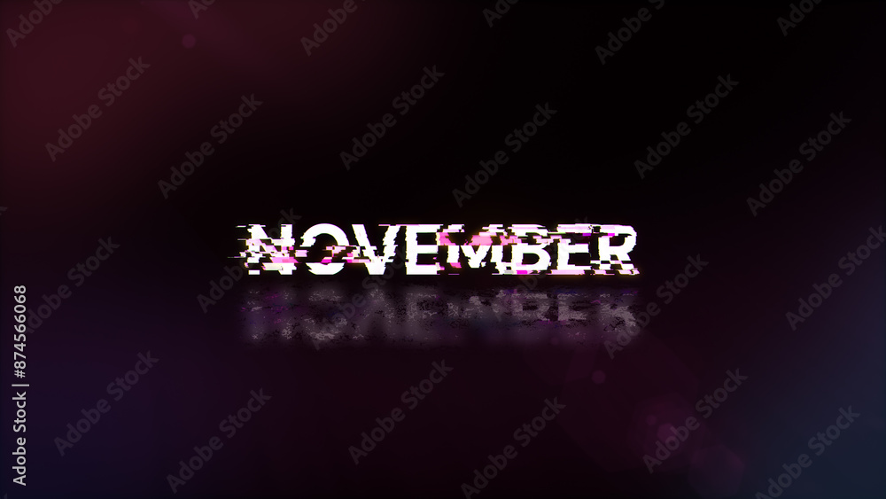 Poster 3d rendering november text with screen effects of technological glitches