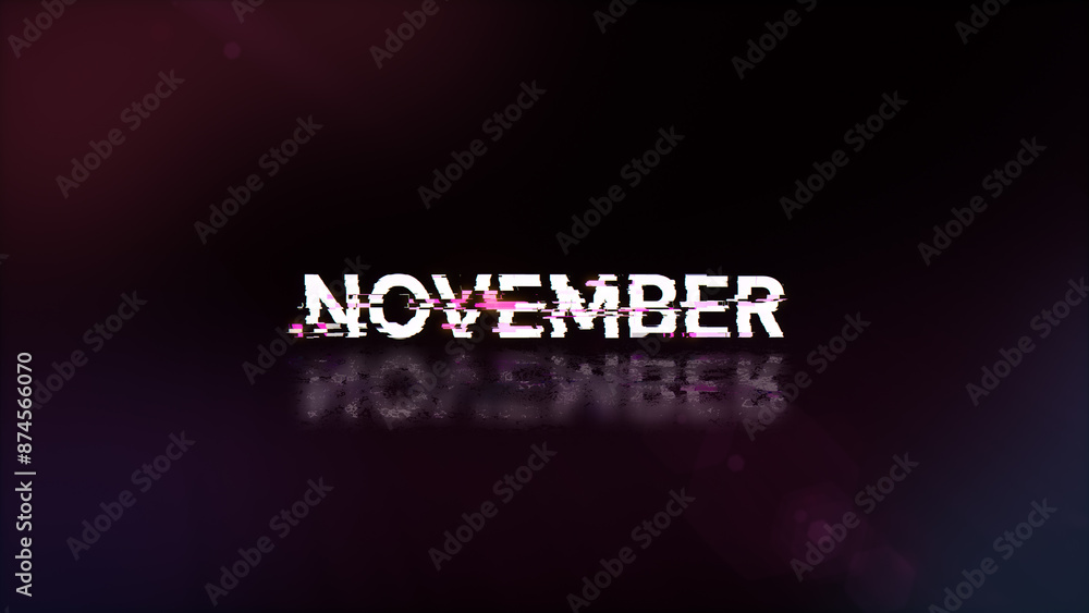 Poster 3d rendering november text with screen effects of technological glitches