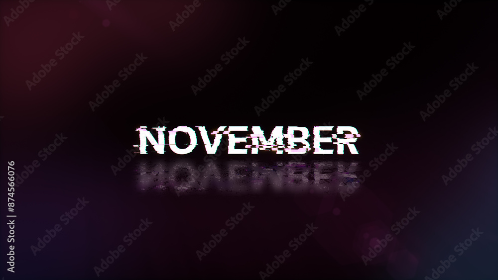 Poster 3d rendering november text with screen effects of technological glitches