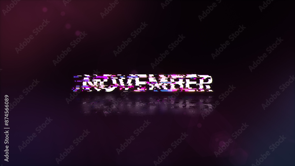 Poster 3d rendering november text with screen effects of technological glitches