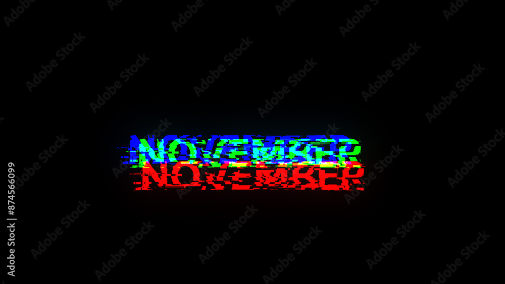 Poster 3d rendering november text with screen effects of technological glitches