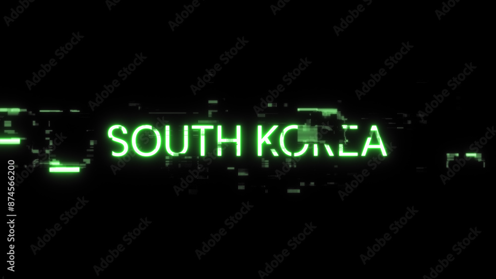 Poster 3d rendering south korea text with screen effects of technological glitches