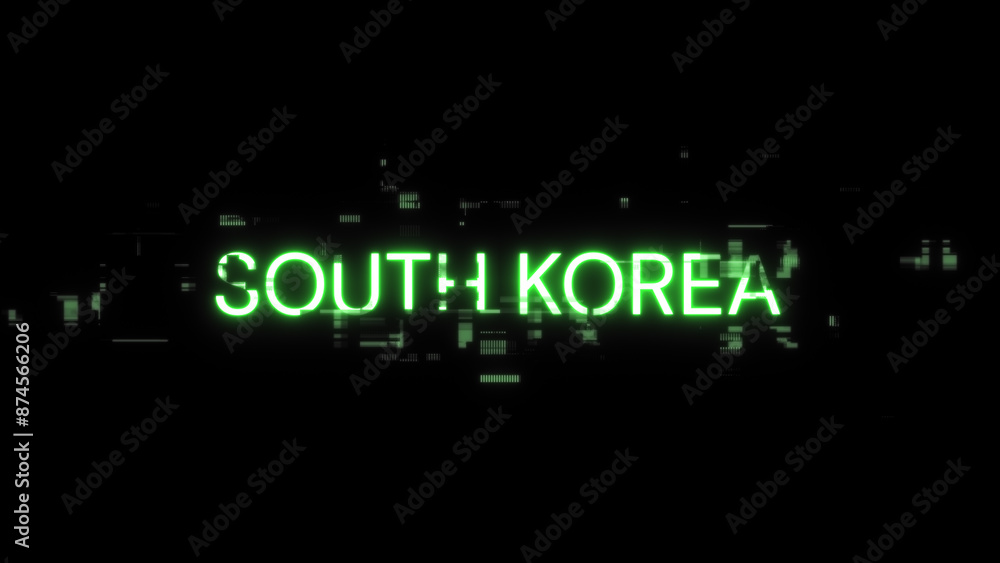Poster 3d rendering south korea text with screen effects of technological glitches
