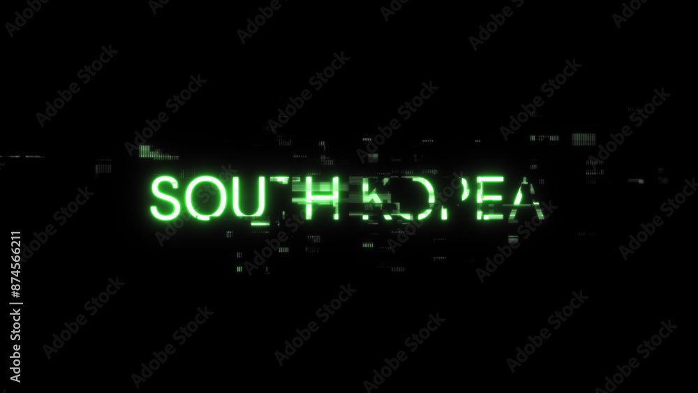 Poster 3d rendering south korea text with screen effects of technological glitches