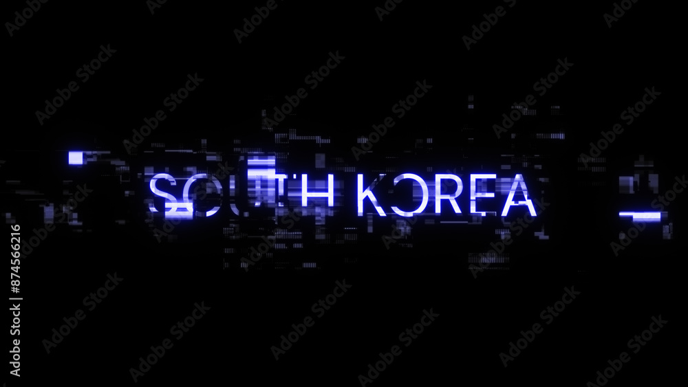 Poster 3d rendering south korea text with screen effects of technological glitches