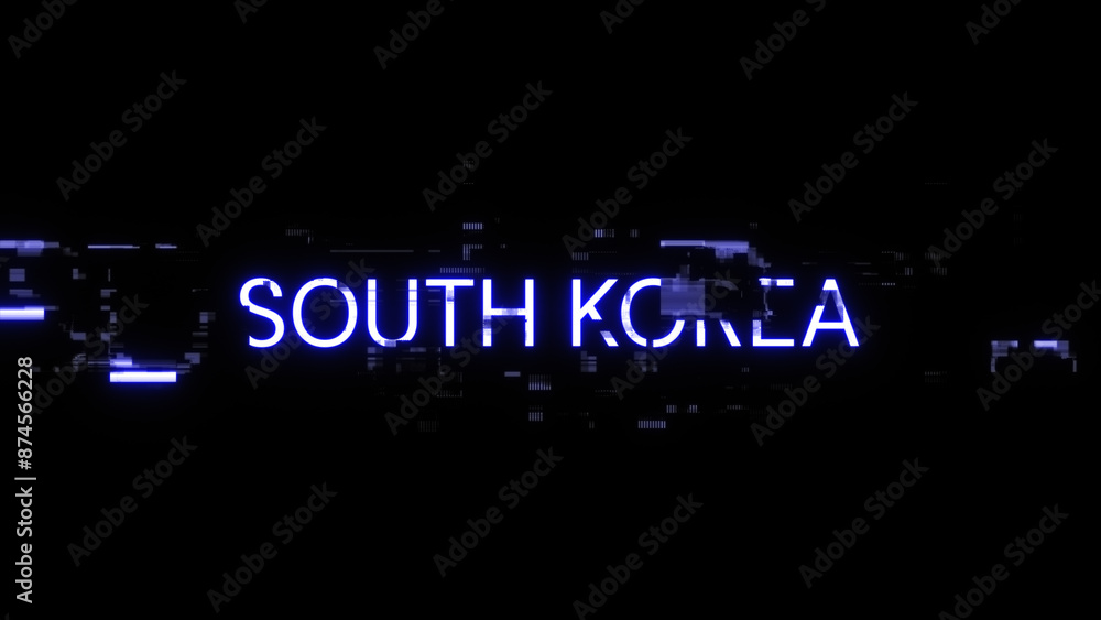Poster 3d rendering south korea text with screen effects of technological glitches