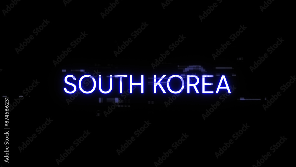 Poster 3d rendering south korea text with screen effects of technological glitches