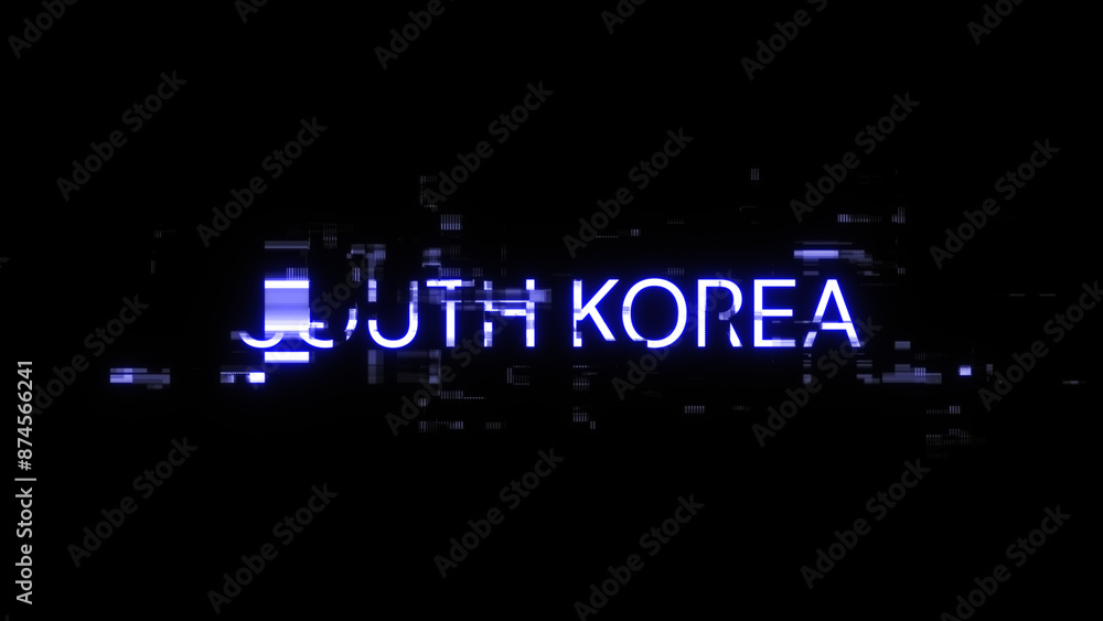 Poster 3d rendering south korea text with screen effects of technological glitches