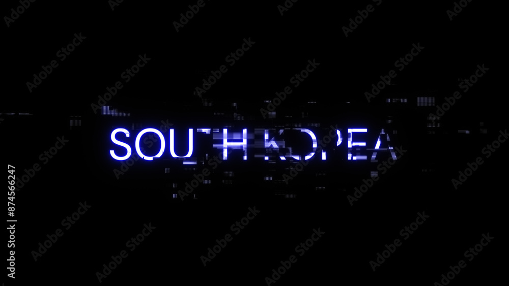 Poster 3d rendering south korea text with screen effects of technological glitches
