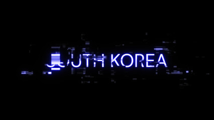 Naklejka premium 3D rendering South Korea text with screen effects of technological glitches