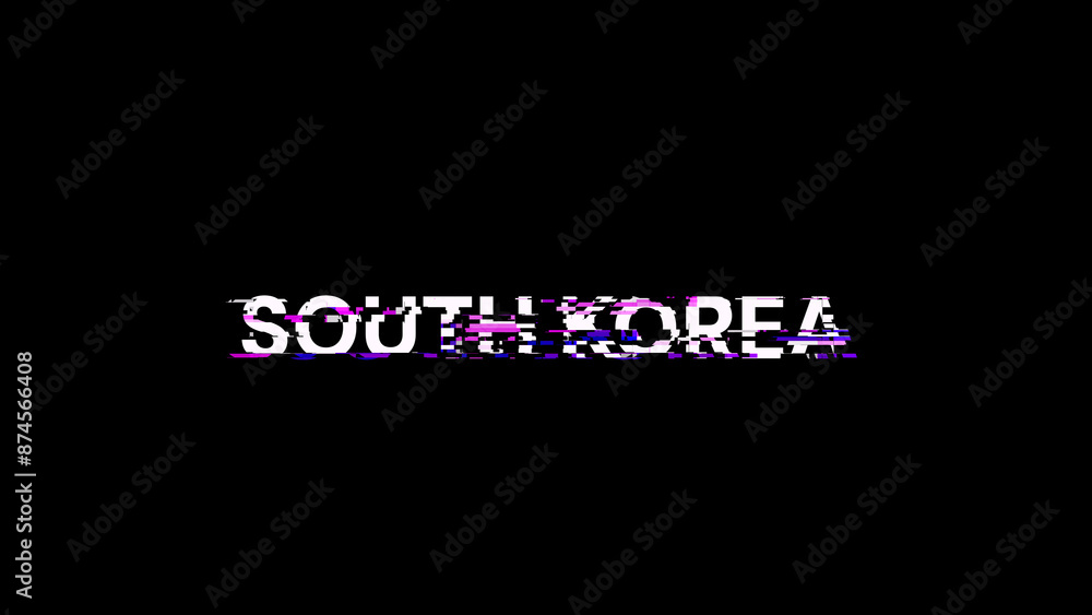 Poster 3d rendering south korea text with screen effects of technological glitches