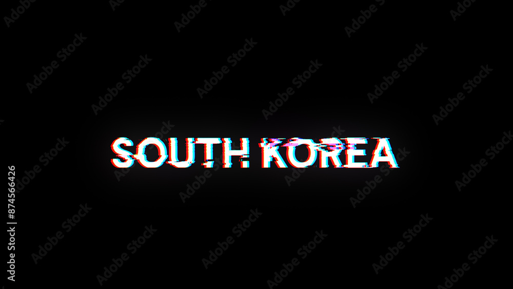 Poster 3d rendering south korea text with screen effects of technological glitches