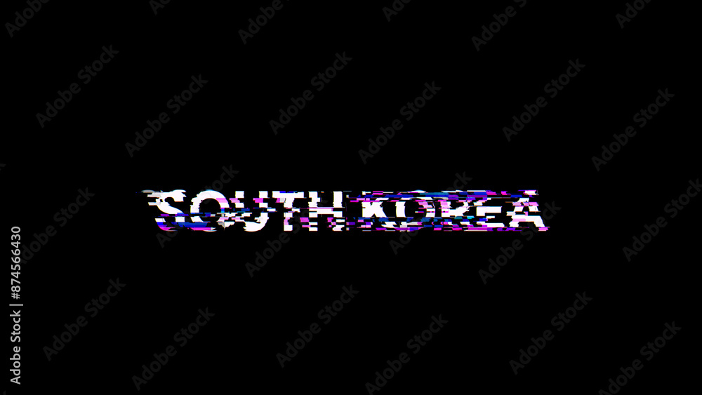 Poster 3d rendering south korea text with screen effects of technological glitches