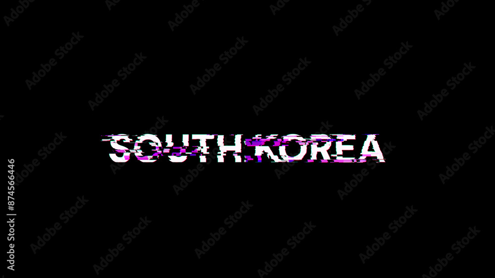 Poster 3d rendering south korea text with screen effects of technological glitches