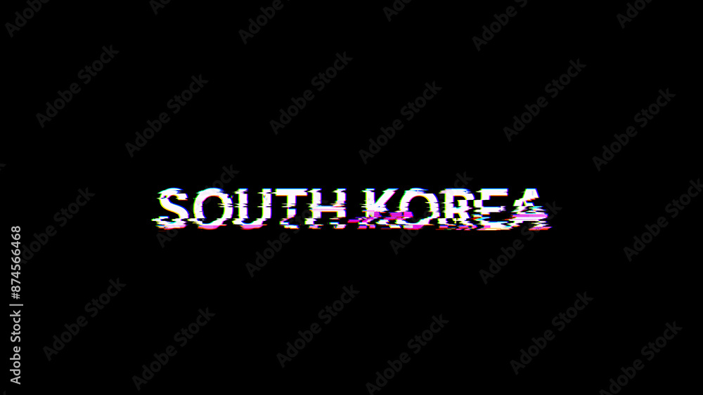 Poster 3d rendering south korea text with screen effects of technological glitches