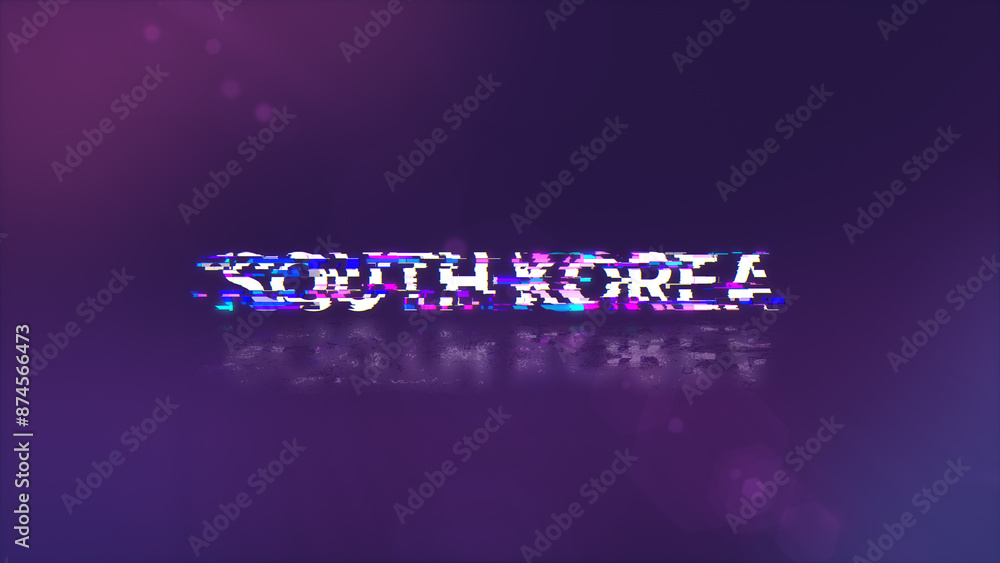 Poster 3d rendering south korea text with screen effects of technological glitches