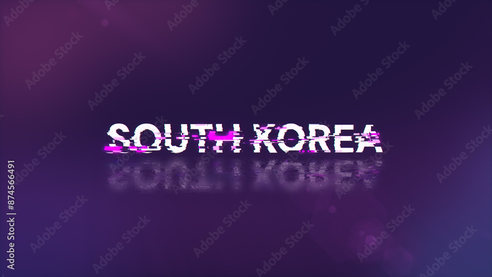 Poster 3d rendering south korea text with screen effects of technological glitches
