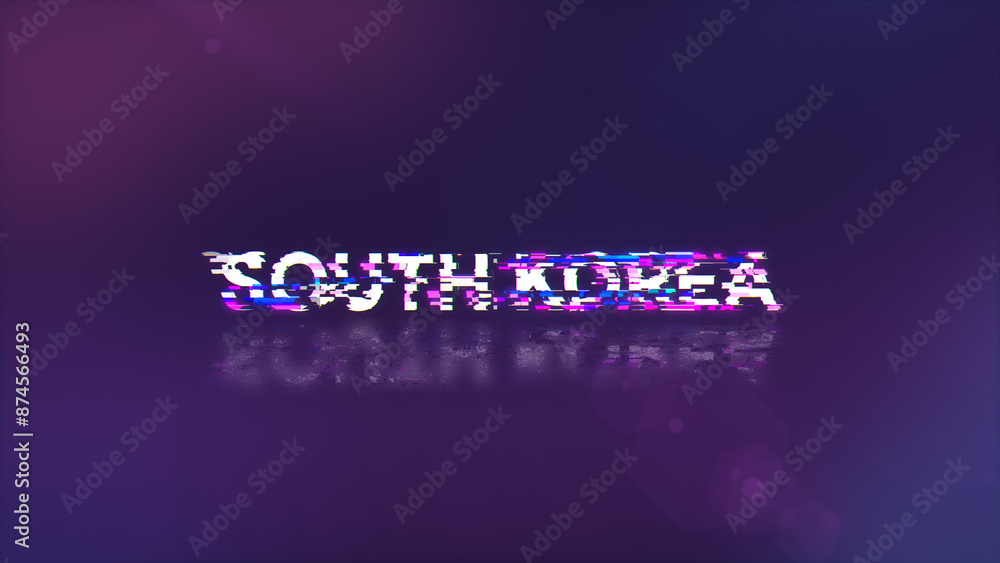 Poster 3d rendering south korea text with screen effects of technological glitches