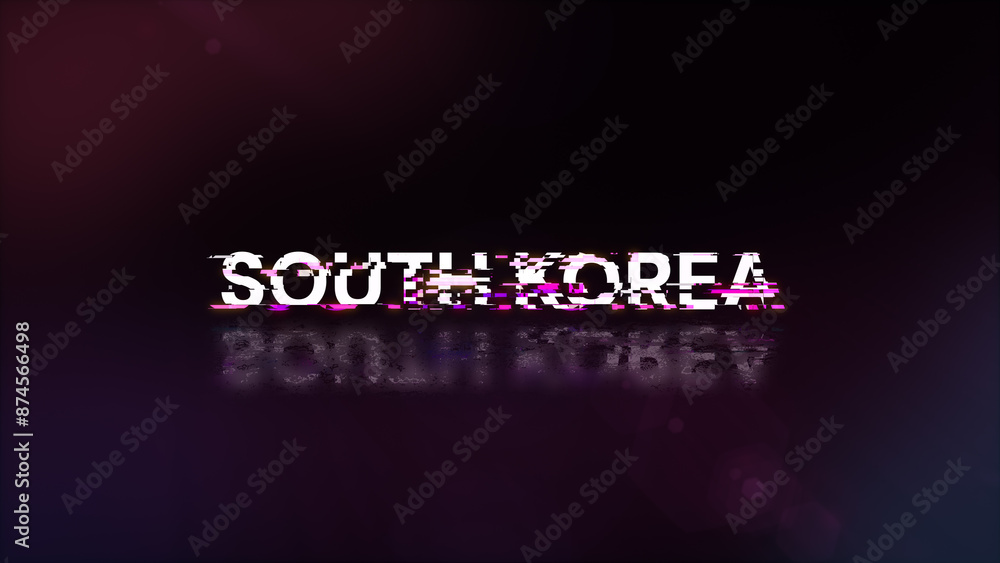Poster 3d rendering south korea text with screen effects of technological glitches
