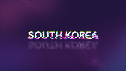 3D rendering South Korea text with screen effects of technological glitches