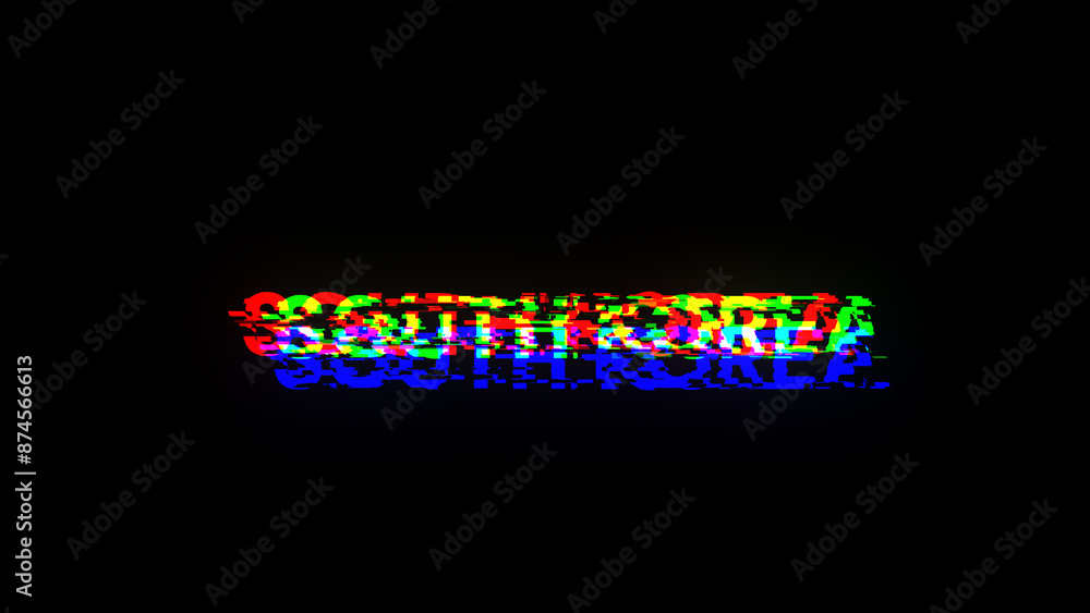 Poster 3d rendering south korea text with screen effects of technological glitches