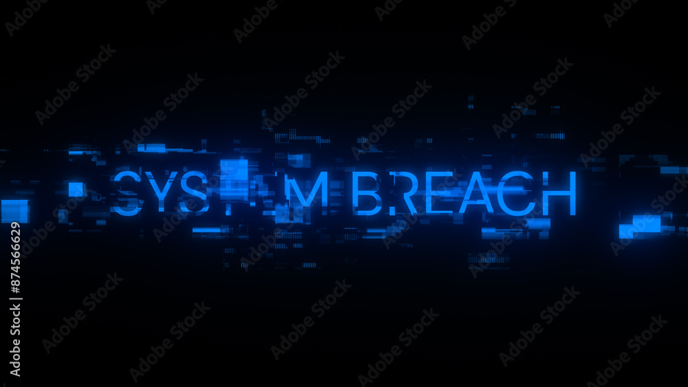 Poster 3d rendering system breach text with screen effects of technological glitches