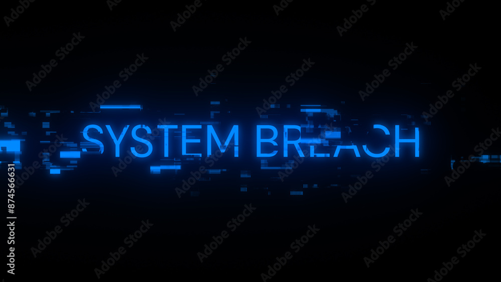 Poster 3d rendering system breach text with screen effects of technological glitches